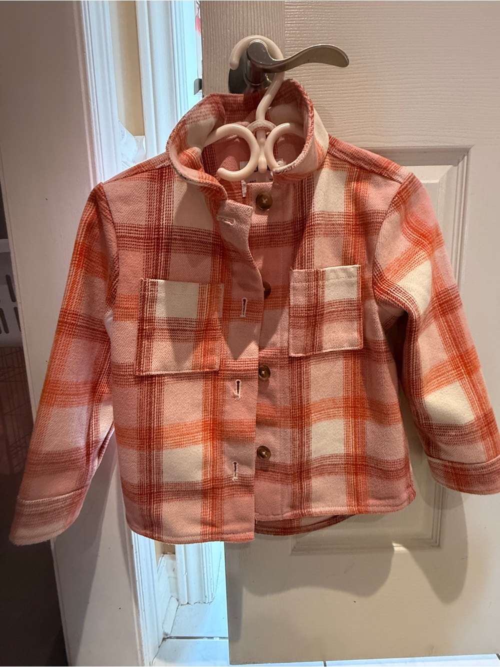 Old Navy Pink and Orange Plaid Kids' Jacket size 6/7 girls